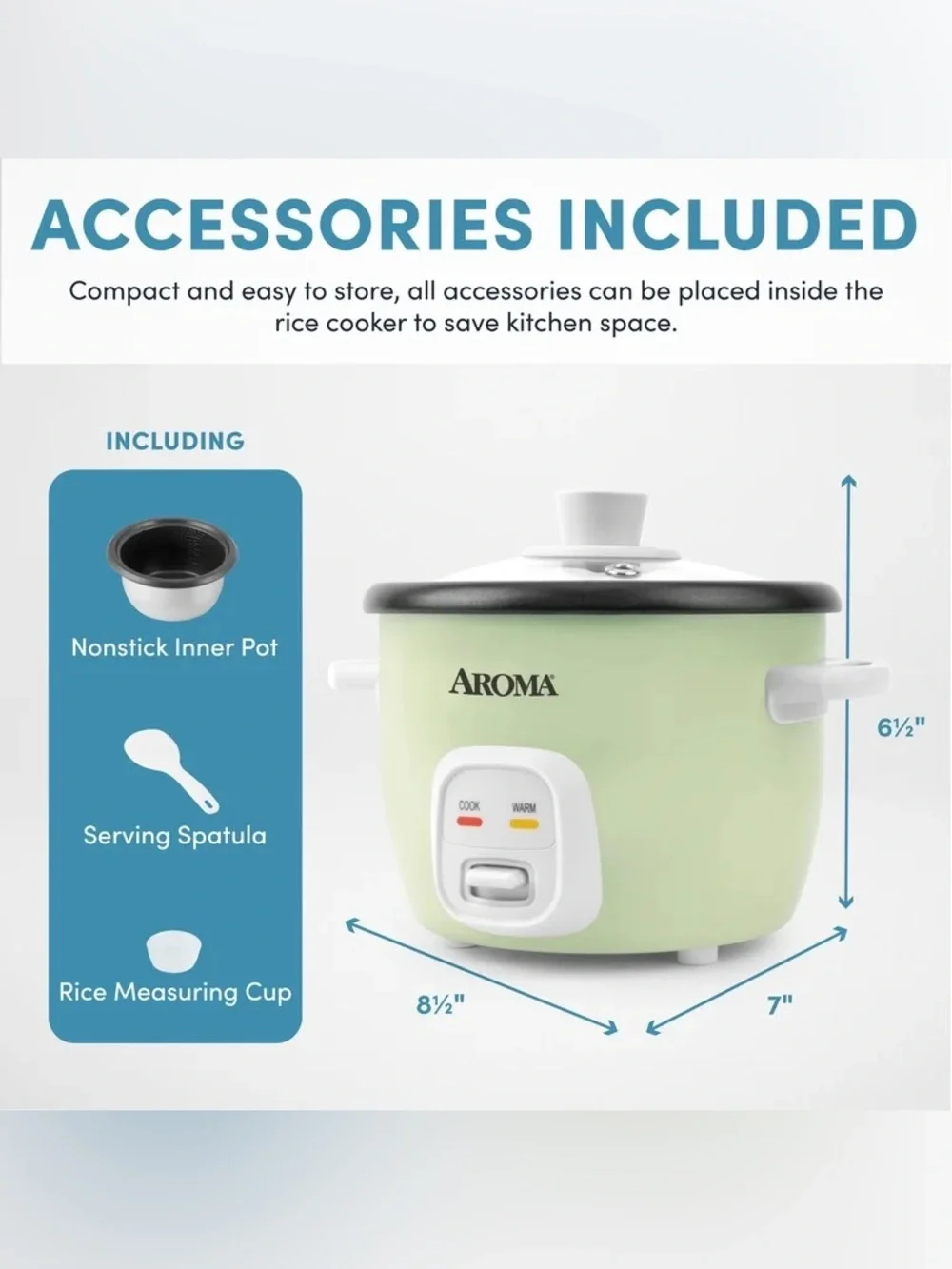 Aroma Rice & Grain Cooker in Pale Green with Black Lid